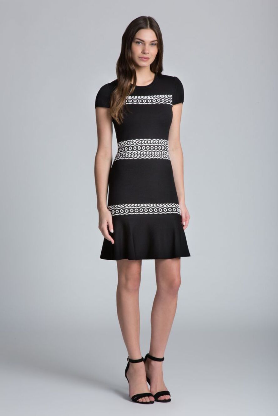 New Shoshanna Pointelle Lacing Knit Calista Mini Dress SMALL B&W CAP SLEEVES